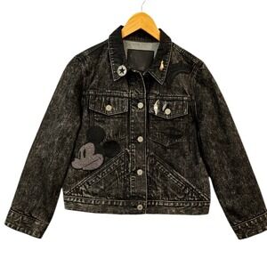 Marc Jacobs‎ Womens Denim Trucker Jacket Charms Mickey Mouse  XL Black